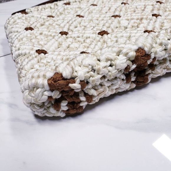 Vintage boho macrame crocheted wooden handle bag - Picture 5 of 7